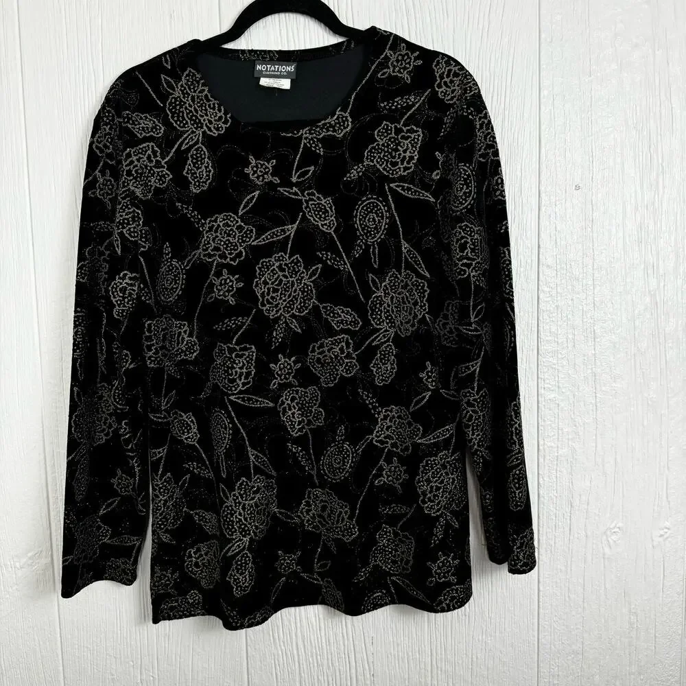 Notations Vintage All Over Beaded Velvet Floral Printed Top Blouse Size Large - Picture 9 of 9